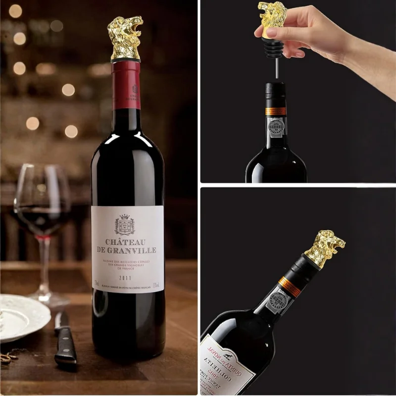 lion wine pourer with wine bottle